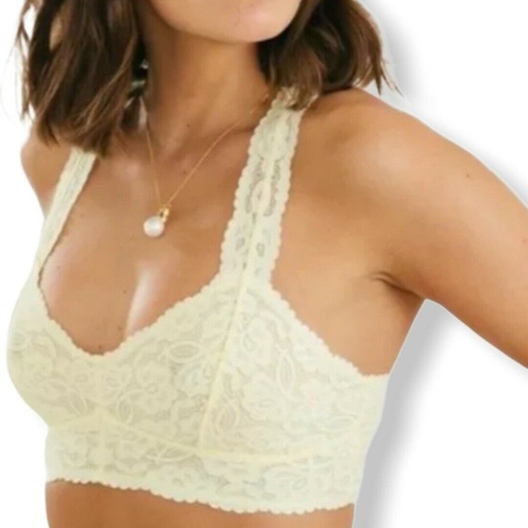 Free People Yellow Galloon Lace Racerback L New - Picture 1 of 4